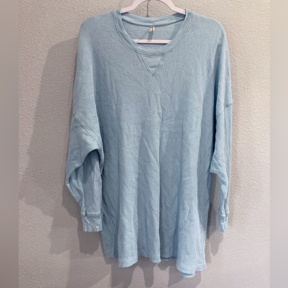 Free People Boho Oversized Early Night Waffle Knit Lounge Beach Mini Dress Tunic - Picture 2 of 8